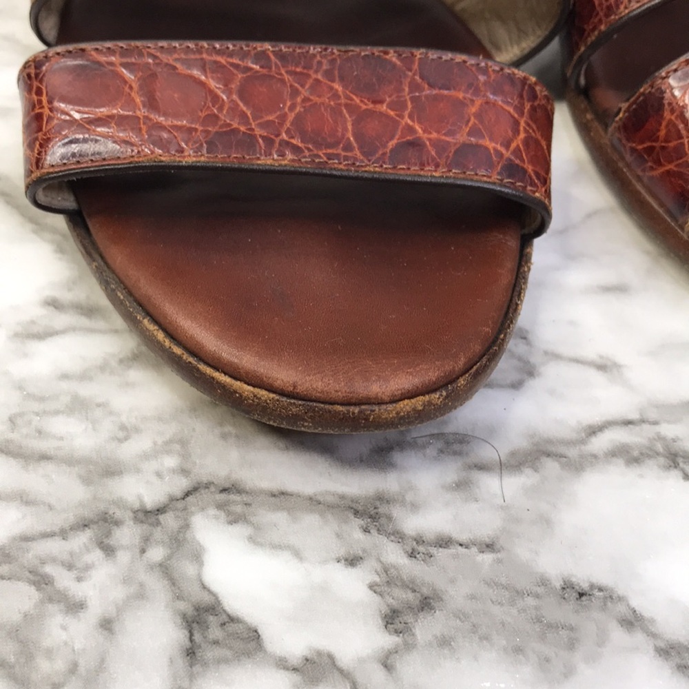 COLE HAAN BROWN LEATHER MOC CROC STRAPPY FLAT Sandals Slides WOMEN SZ 6.5B ITALY - Picture 13 of 16